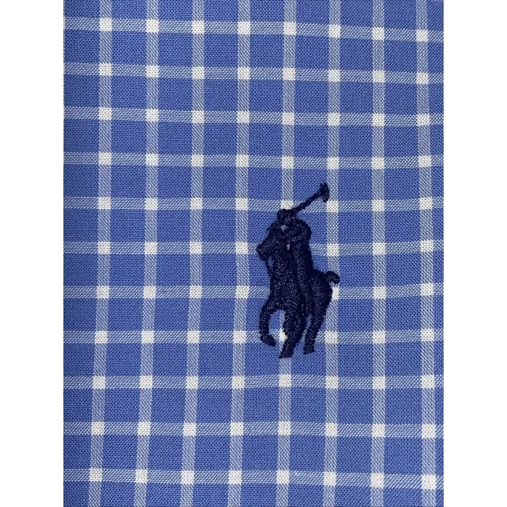 Ralph Lauren Boys L (14-16) Blue/White Check Button-Down Long Sleeve Shirt